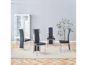 Lot de 4 chaises de salle à manger,44x42x109 cm,similicuir et métal argenté,noir