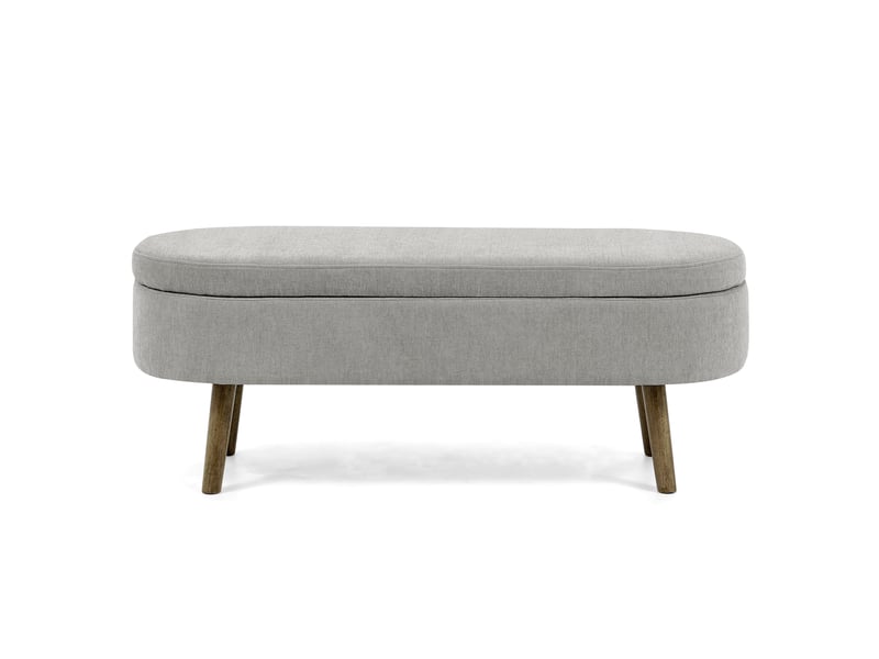  Banc coffre de rangement ovale en chenille gris 110 x 40 x 42 cm W3358P451515 - Conforama A