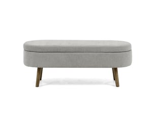 Banc coffre de rangement ovale en chenille gris 110 x 40 x 42 cm