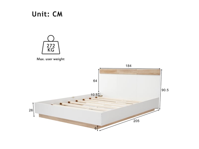  Lit double en bois blanc et chêne sonoma 184x205 cm  - Conforama C