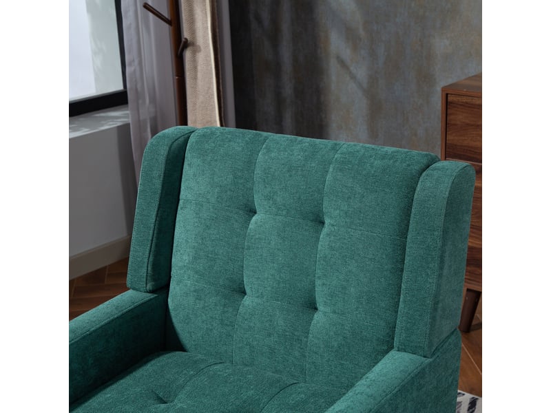  Fauteuil d'accent  68x76x88cm – style mid-century modern - avec assise rembourrée capitonnée et pieds en bois massif – lin - vert  - Conforama E