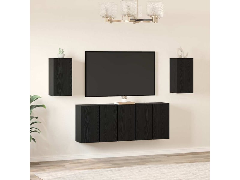  Ensemble meuble tv - banc tv - meuble de rangement 7 pcs chêne noir bois d'ingénierie  - Conforama B