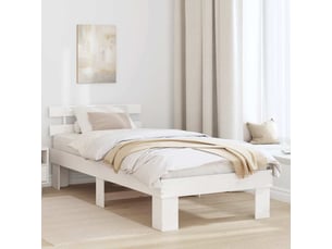 Lit adulte, lit simple, cadre de lit avec tête de lit blanc 90x190cm pin massif cf2224
