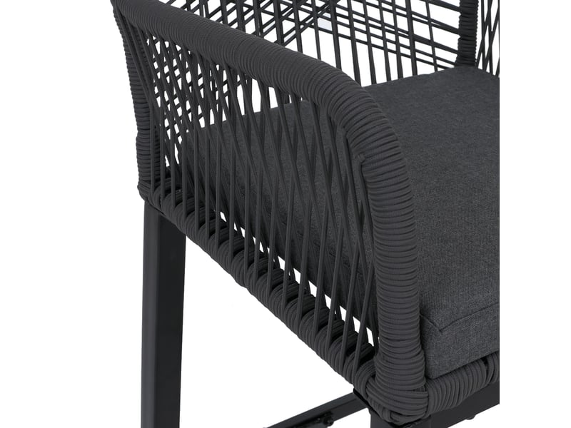 Ensemble table de bar + 2 tabourets de bar hwc-p91, chaise de bar, table haute, coussin d'assise d'extérieur, tressage en corde, métal ~ anthracite  - Conforama E