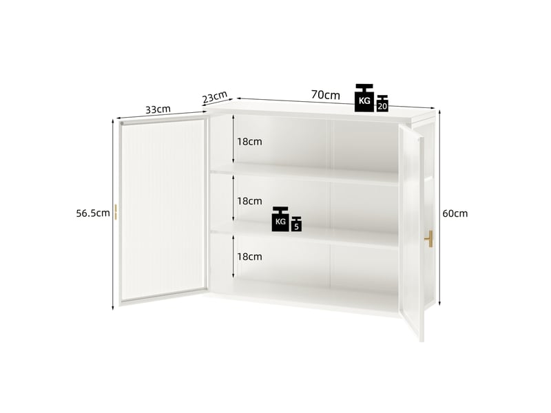  Armoire murale 2 portes en métal blanc et verre trempé 70 cm, 3 niveaux de rangement pour votre intérieur  - Conforama B