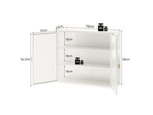 Armoire murale 2 portes en métal blanc et verre trempé 70 cm, 3 niveaux de rangement pour votre intérieur