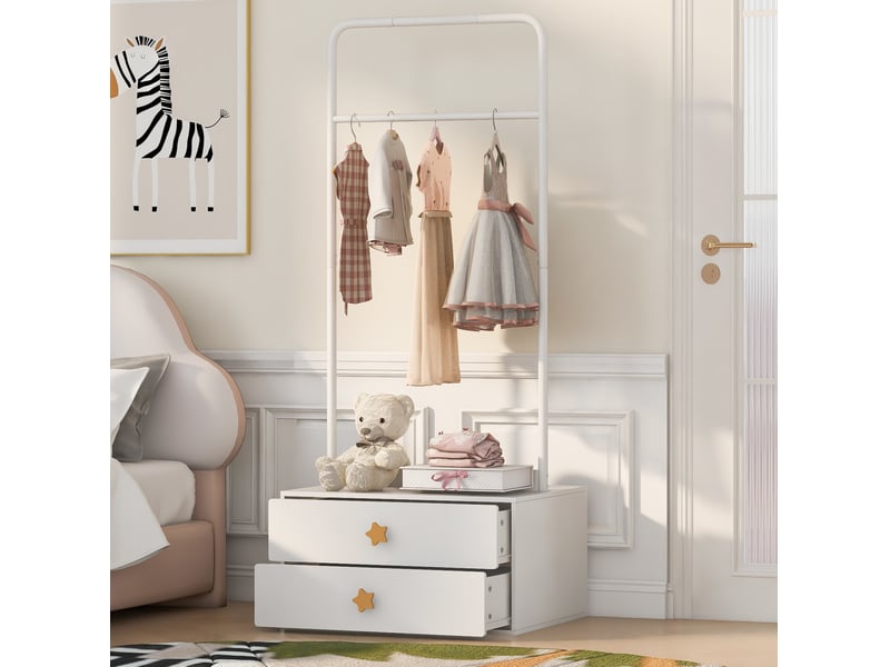  Armoire enfant 2 portes 70 x 55 x 170 cm avec rangement, blanc et bois  - Conforama E