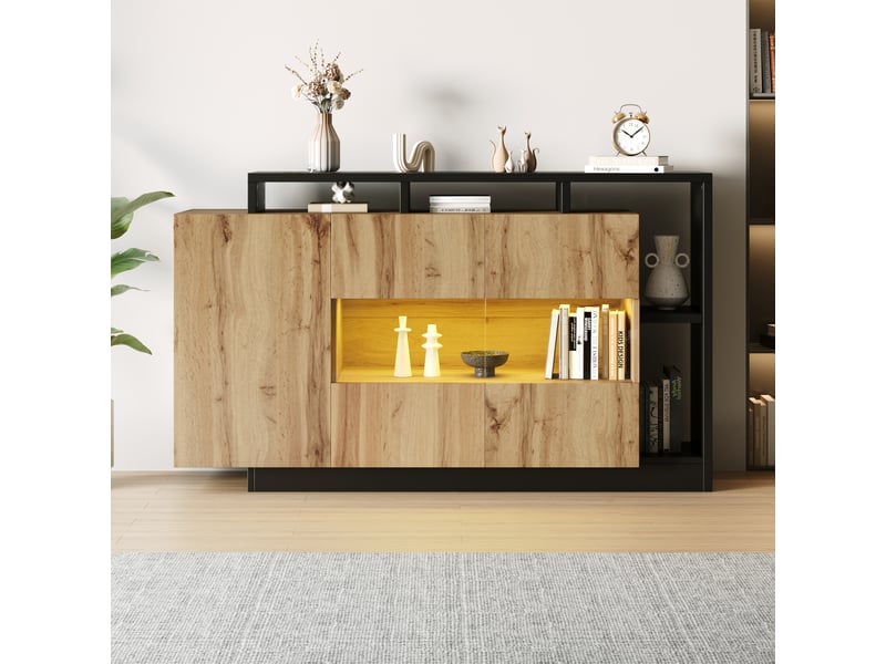  Buffet 3 porte(s) 0 tiroir(s) - 140 cm naturel led mdf buffet naturel - Conforama B