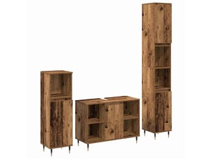 Ensemble de mobilier de salle de bain 3 pc bois ancien cf64257