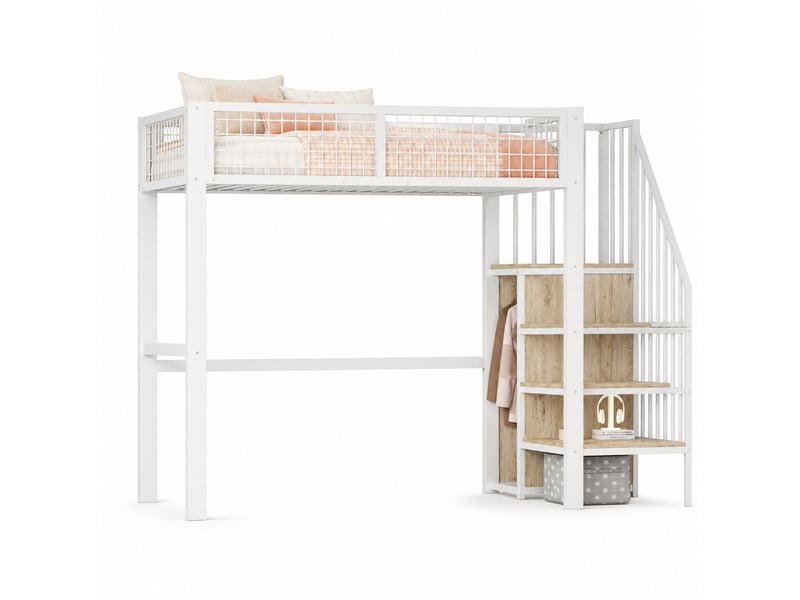  Lit mezzanine enfant 90x200 cm avec échelle et rangements coloris blanc  - Conforama A
