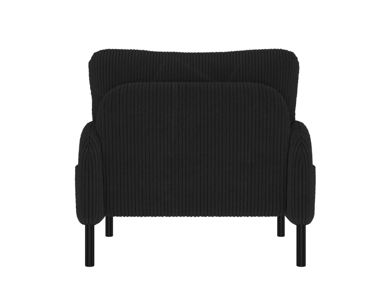  Fauteuil profond 67x75x79 cm accoudoirs avec poche tissu velours côtelé structure métallique solide design épuré noir  - Conforama R