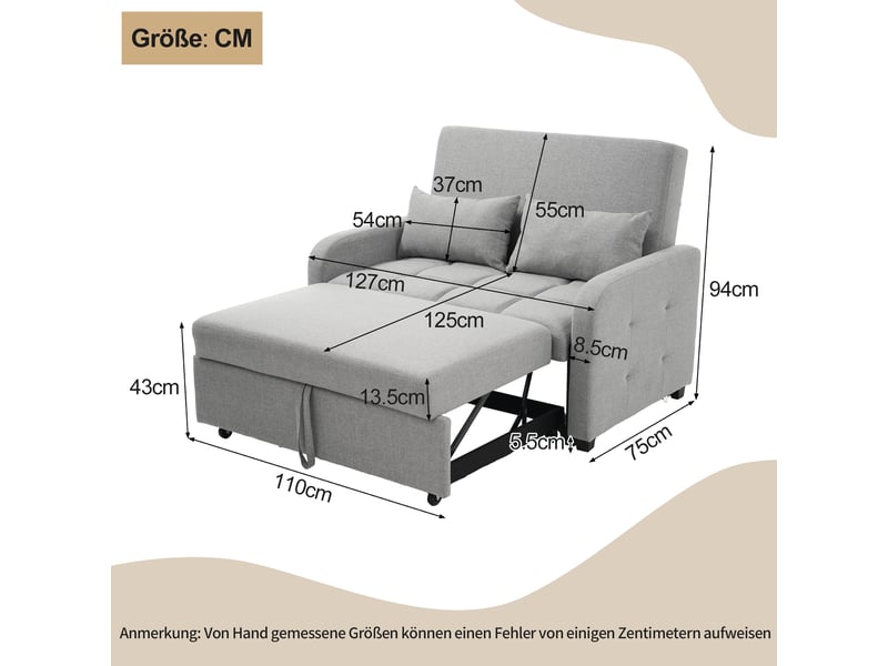  Canapé-lit convertible multifonction avec dossier réglable, 180x127 cm, tissu lin respirant, idéal pour petits espaces.  - Conforama B