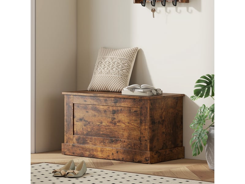  Coffre de rangementcoffre à jouets avec charnière de sécurité, pour le salon, en bois, 80 x 40 x 45 cm, brun rustique  - Conforama C