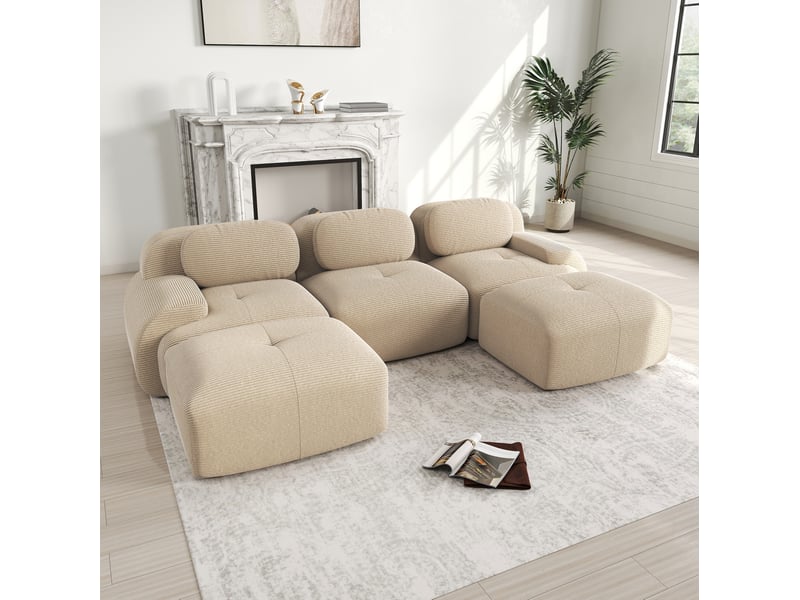  Canapé d'angle modulable modenvie 3 places en velours côtelé beige 298 x 178 x 70 cm  - Conforama B