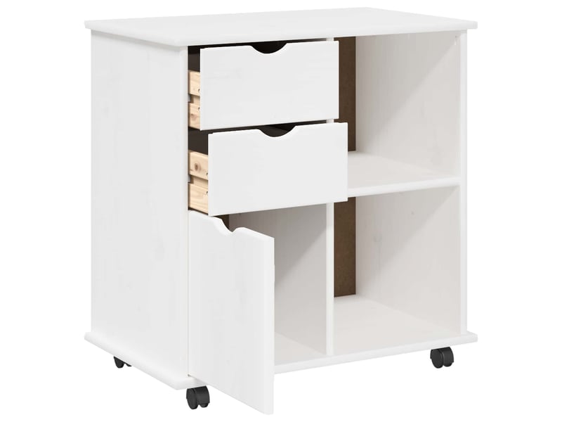 Caisson roulant de bureau 63,5 x 39 x 65,5 cm bois de pin massif blanc - Conforama D