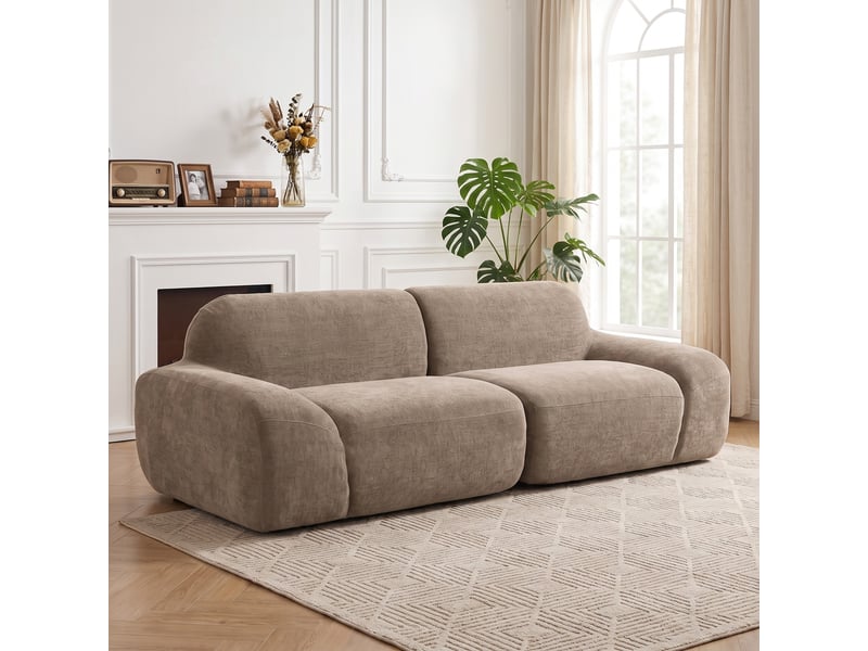  Canapé 3 places en chenille 244 cm, canapé salon moderne, ressorts ensachés, assise et accoudoirs larges, marron clair  - Conforama B