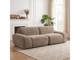 Canapé 3 places en chenille 244 cm, canapé salon moderne, ressorts ensachés, assise et accoudoirs larges, marron clair