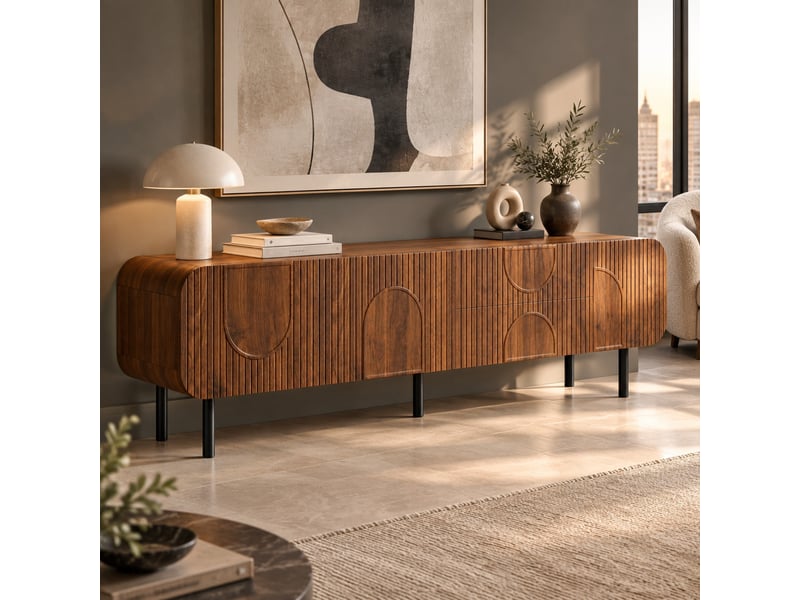  Meuble tv 3 portes 2 tiroirs passe-câbles 180 cm homvra  - Conforama B