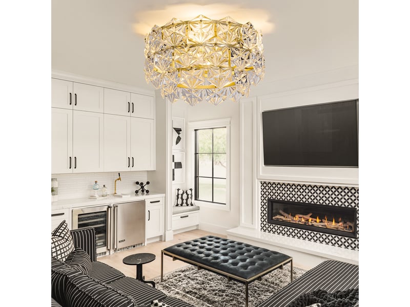  Ventilateur de plafond avec lustre cristal 48cm  - plafonnier ventilateur pour salon, led 6 vitesses, moteur dc - doré  - Conforama D