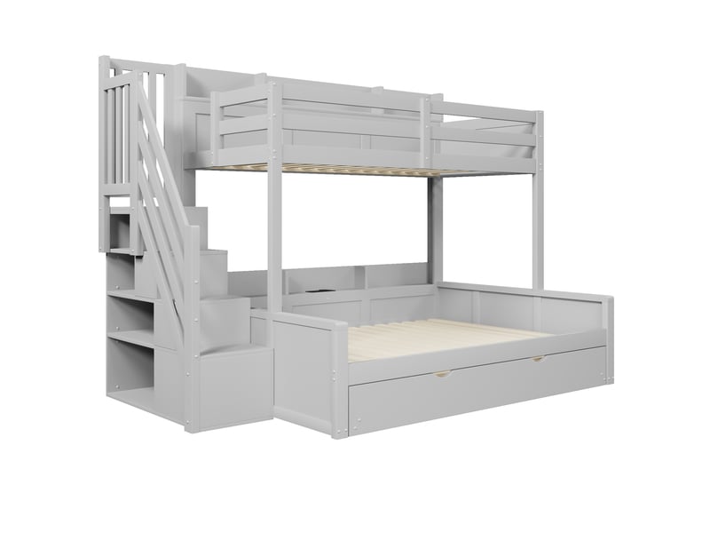  Lit superposé,90x200 cm et 140x200 cm,avec lit gigogne, rangement et usb,gris  - Conforama D