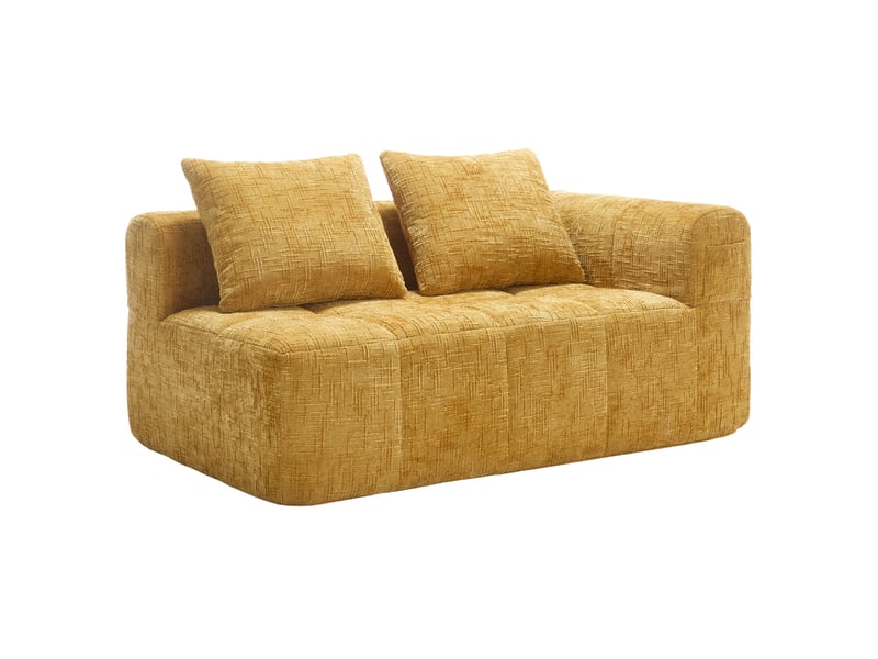  Canapé droit fixe 2 places en tissu jaune 158 × 90 × 60 cm, poches latérales et coussin inclus, style contemporain  - Conforama A