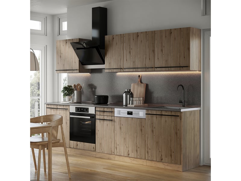  Vicco cuisine, chêne artisanchêne doré, 280cm plan de travail marbre  - Conforama C
