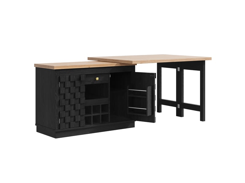 Îlot de cuisine 120x40x74,2 cm - meuble de rangement 2 portes et 2 tiroirs, plateau pivotant et porte-bouteilles - noir - Conforama R