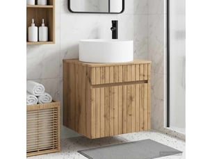 Meuble de lavabo mural, rangement salle de bain chêne artisanal 49x44.5x65.5 cm