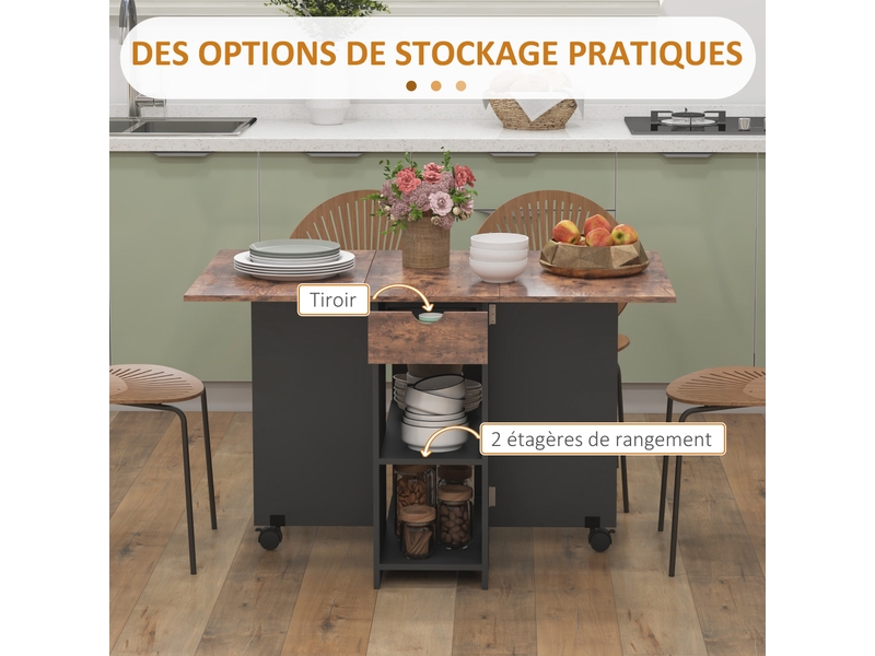 Table à manger pliante table de extensible cuisine pour 2 à 4 personnes 2 abattants 120 x 72 x 75 cm rustique et noir - Conforama A