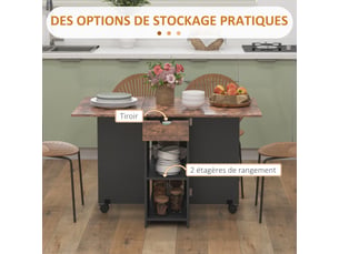 Table à manger pliante table de extensible cuisine pour 2 à 4 personnes 2 abattants 120 x 72 x 75 cm rustique et noir