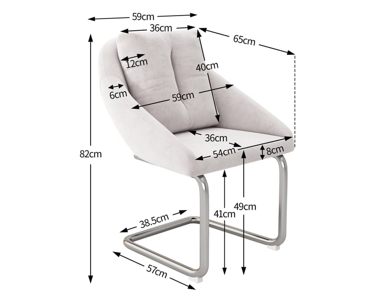  Lot de 6 chaises 65x59x82 cm, chaises salle à manger, design ergonomique, velours beige, structure métallique, pieds argentés  - Conforama C