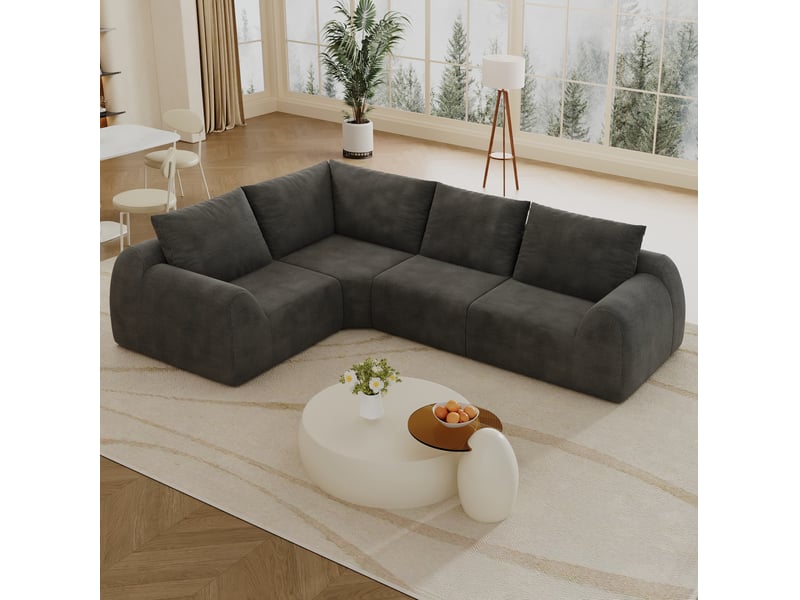  Canapé compressé 267x200x85 cm, 4 places, tissu chenille, gris foncé  - Conforama B