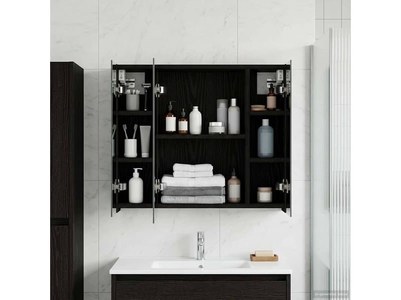 Amoire de salle de bain, meuble de salle de bain avec miroir chêne noir shl4851 - Conforama D