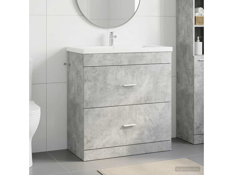  Meuble sous lavabo de salle de bain, commode gris béton shl3534  - Conforama B