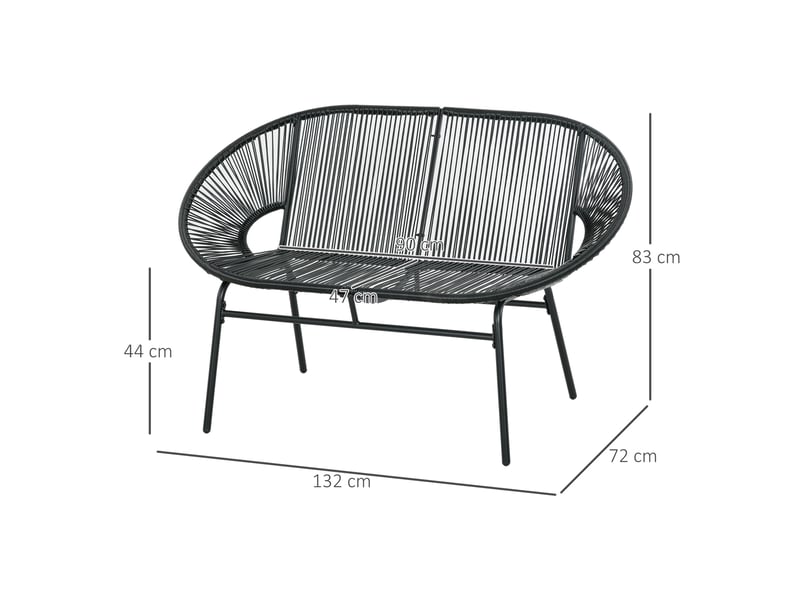  Banc de jardin 2 places en résine tressée et acier noir 132 x 72 x 83 cm  - Conforama C