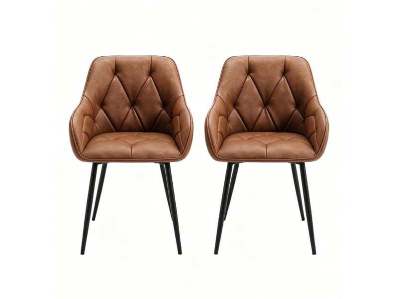  Lot de 2 chaises de salle à manger avec accoudoirs 45,5x45 cm – marron – simili cuir, pieds métal réglables  - Conforama A