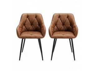 Lot de 2 chaises de salle à manger avec accoudoirs 45,5x45 cm – marron – simili cuir, pieds métal réglables