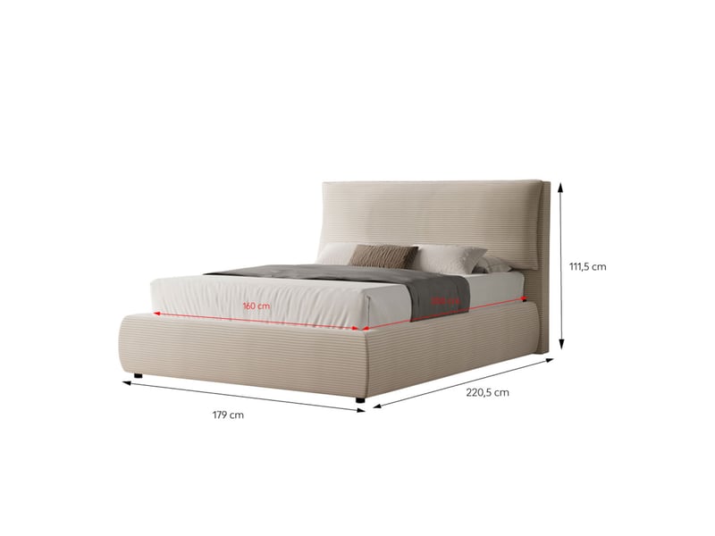  Lit avec coffre de rangement 160x200cm en velours côtelé beige fresno  - Conforama C