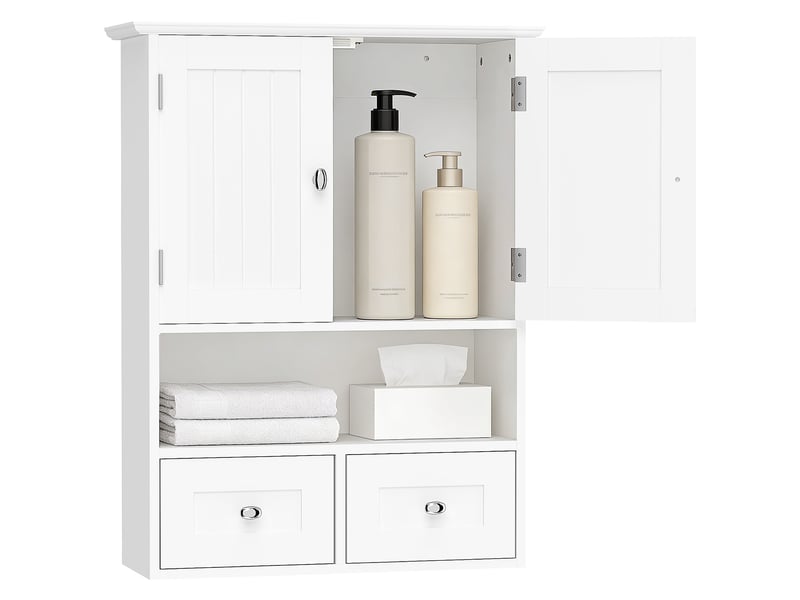  Armoire murale de salle de bain 2 portes 2 tiroirs mdf blanc 50,8 x 17,8 x 66 cm  - Conforama A