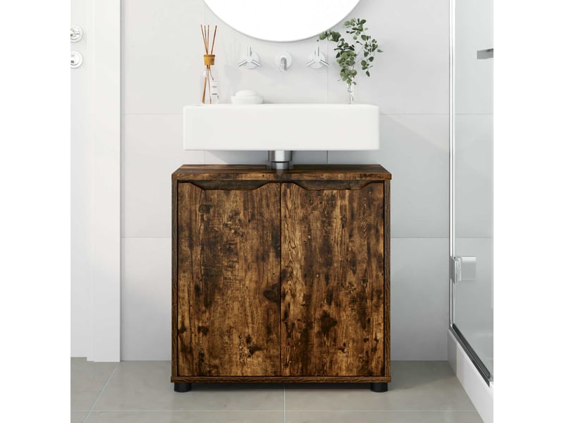  Armoire de lavabo de salle de bain chêne fumé 60x30x60 cm  - Conforama D