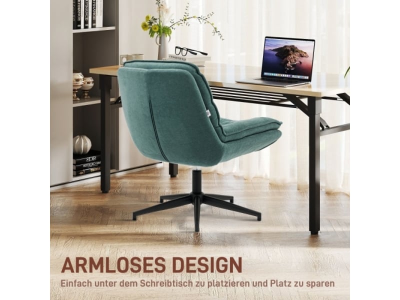  Chaise de bureau sans accoudoirs, assise large, tissu aspect lin vert foncé, réglable en hauteur  - Conforama D