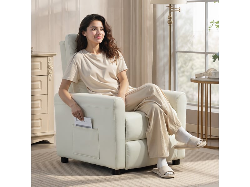 Fauteuil relax inclinable à 145 degrés, ressorts ensachés, repose-pieds intégré pour salon et coin lecture - Conforama D