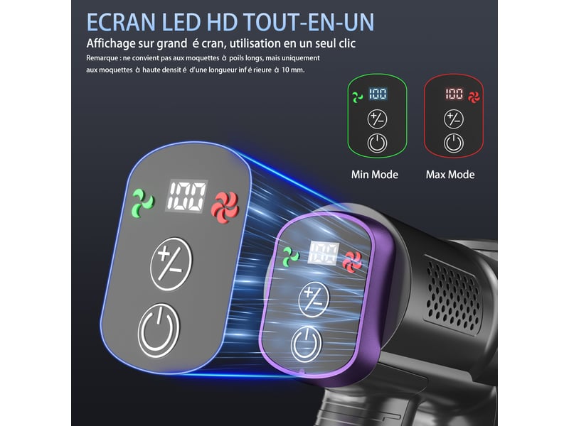 Aspirateur balai sans fil, 33kpa, 320w, couleur violet, plié - Conforama C