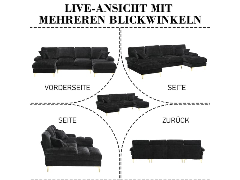 Canapé d'angle, canapé chenille — pour salon, en chenille, pour appartement, forme u - Conforama W