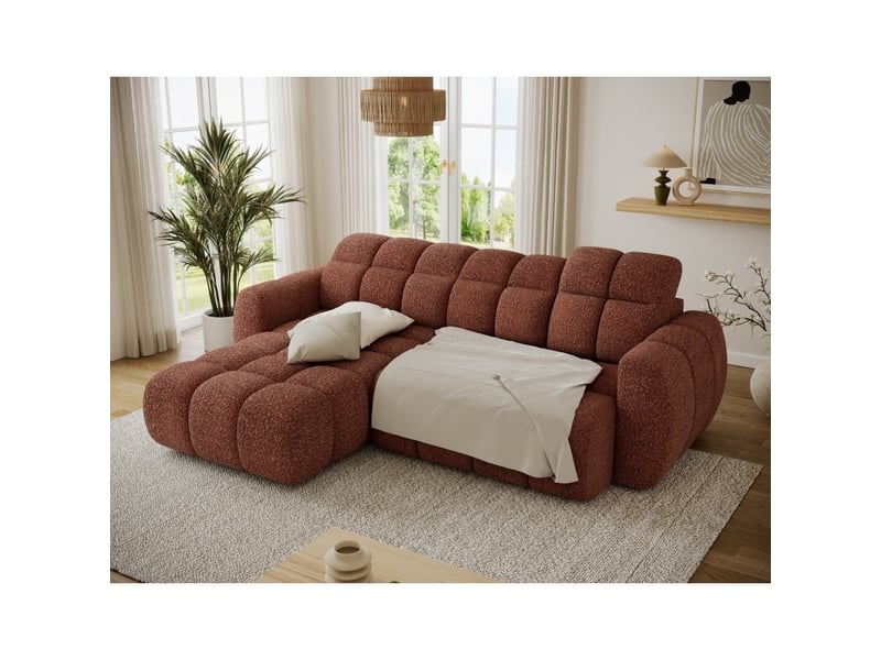  Canapé d'angle électrique fanoti 3 places rouge chiné – angle gauche  - Conforama C