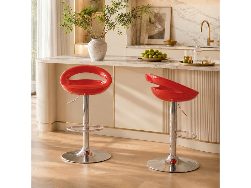  Lot de 2 tabourets de bar chaises de bar hauteur réglable dossier et repose-pieds pivotant à 360° 46x41x76-96cm rouge  - Conforama D