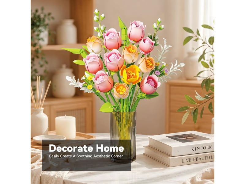 Set de construction bouquet de tulipes et roses, 612 pièces – kit de fleurs artificielles pour adultes  - Conforama E
