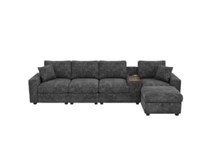 Canapé d'angle réversible fixe <strong>MAISENTIEL</strong> <strong></strong> 5 places Tissu gris avec coffre de rangement