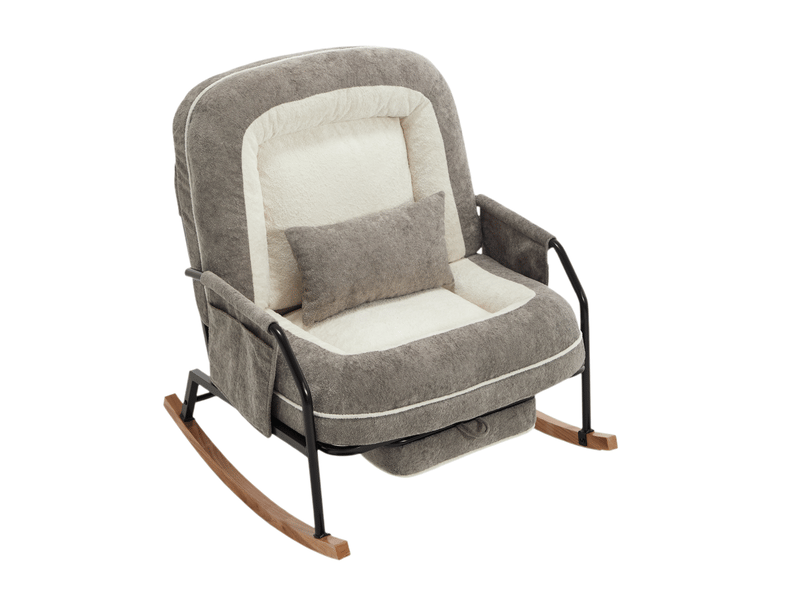  Chaise à bascule - 80 x 87 x 95 cm - gris clair - fauteuil à rocker inclinable avec repose-pieds et fausse fourrure  - Conforama A