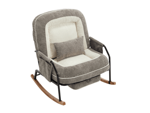 Chaise à bascule - 80 x 87 x 95 cm - gris clair - fauteuil à rocker inclinable avec repose-pieds et fausse fourrure